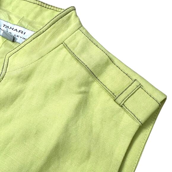 Tahari Arthur S Levine Linen Blend Lime Green Belted Pocket Vest Size 8 - Picture 8 of 13